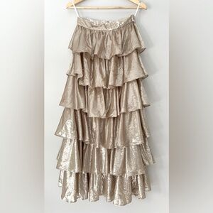 Ixiah Maxi Skirt Gold Shimmer Ruffle Layer S